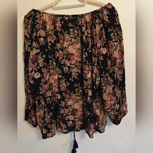 Denim & Supply Ralph Lauren Boho Black Floral Peasant Top XL - Picture 2 of 6